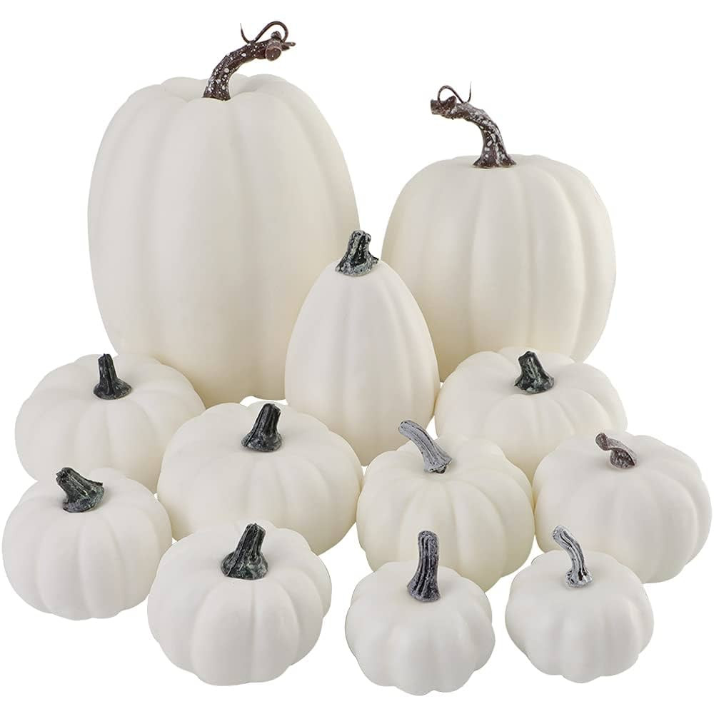 Miaikoe Pack of 12 Different Sizes Artificial White Pumpkins Large Faux Harvest Pumpkins for Autu... | Amazon (DE)