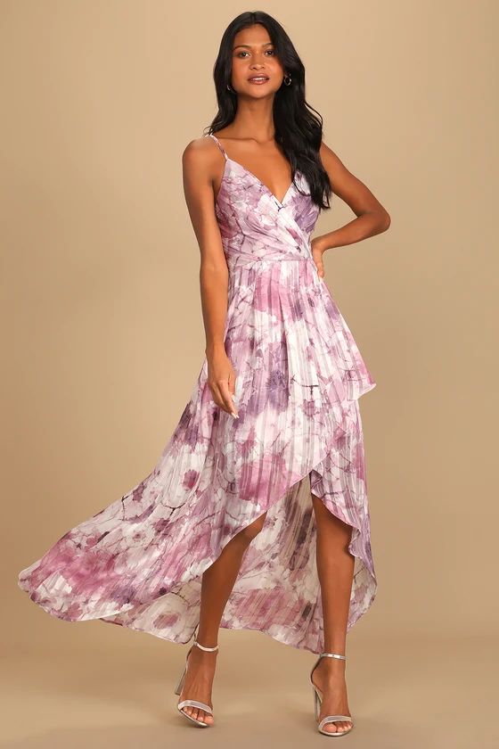 An Enchanting Dream Purple Multi Print High-Low Maxi Dress | Lulus