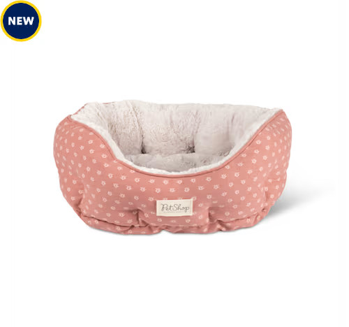 PetShop by Fringe Studio Ditsy Block Dark Blush Round Cuddler Pet Bed, 20" L X 19" W X 8" H, Pink... | Petco