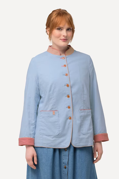 Linen Mix Trim Jacket | Ulla Popken - US & CA