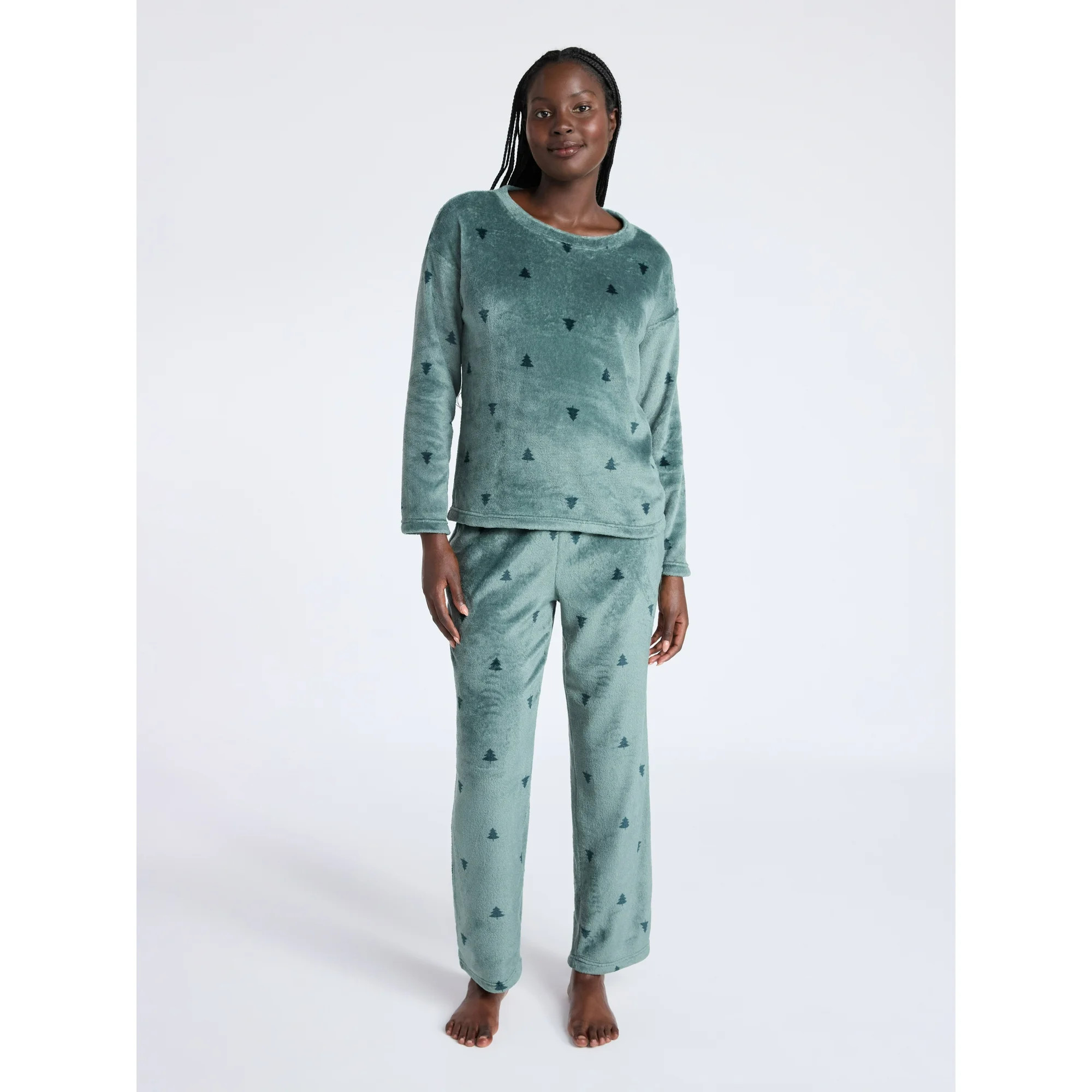 Joyspun Women's Folded Giftable Plush Long Sleeve Top and Pants Pajamas Set, 2-Piece, Sizes S-3X | Walmart (US)