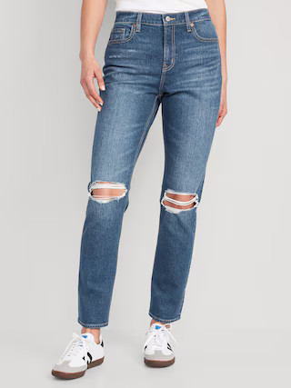 Mid-Rise Boyfriend Straight Ripped Jeans for Women | Old Navy (US)