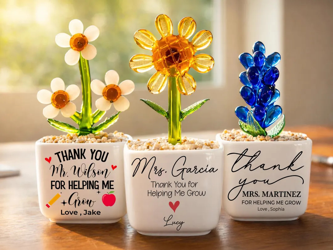 Personalized Teacher Mini Flower Pot, Custom Teacher Appreciation Gifts, Handmade Stained Glass F... | Etsy (Global)
