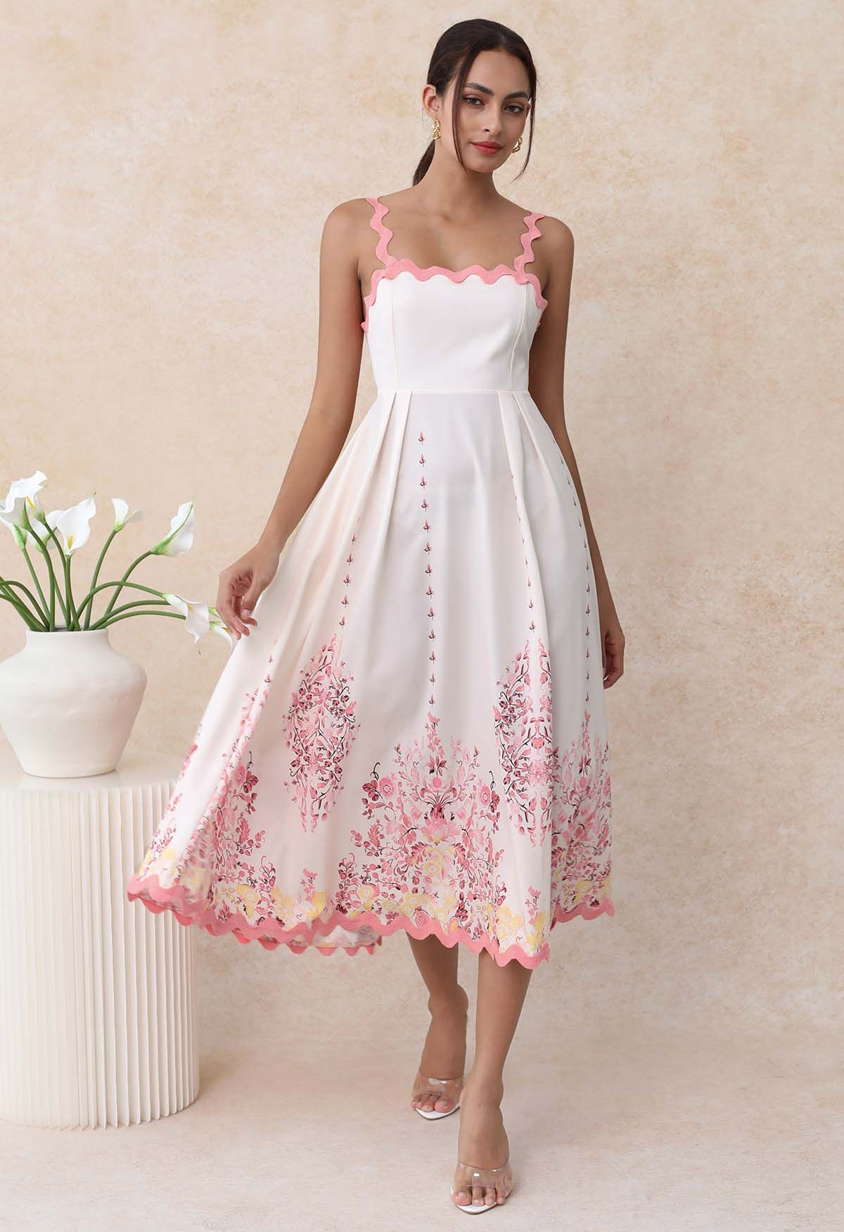 Pinky Wavy Floral Tie-Back Bowknot Cami Dress | Chicwish