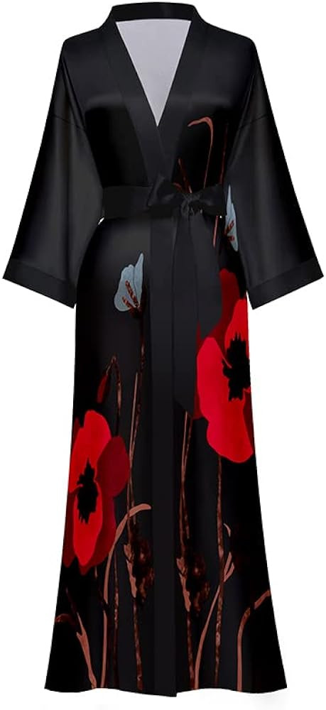 Kimono Robes for Women Long Dressing Gown Charmeuse Satin Floral Print Silky Robe Sleepwear Weddi... | Amazon (US)