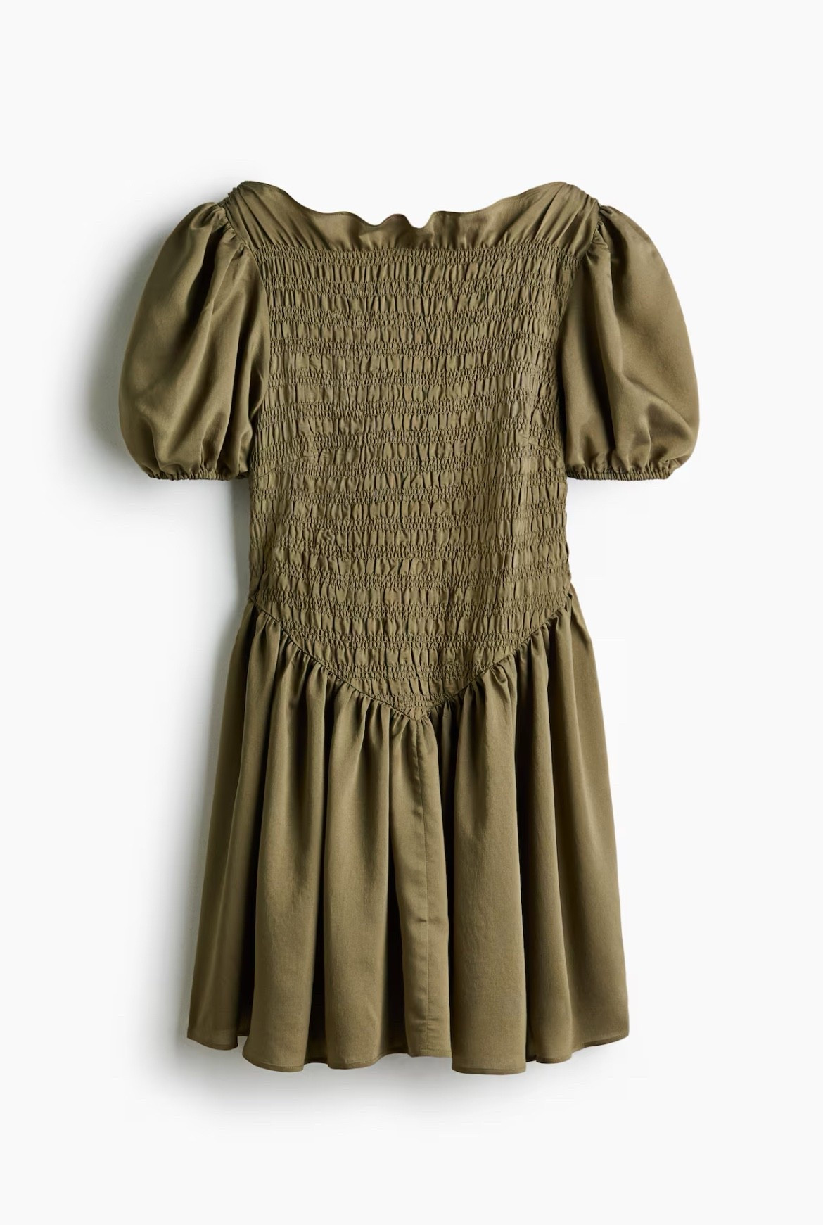 Olive green  puff sleeve smocked dress

#LTKSeasonal