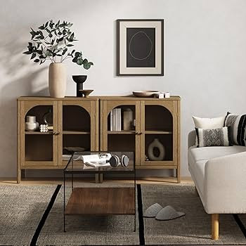 Nathan James Wood Storage Accent Modern Free Buffet Sideboard Cabinet for Hallway, Entryway, Dining Living Room, Set of 2 TV Stand, Mason - Brushed Light Brown | Amazon (US)