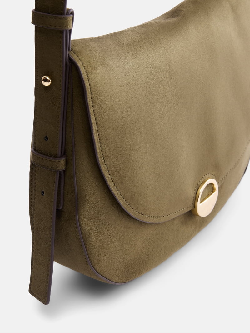 Scenario Women's Large Faux Suede Crossbody Handbag, Burnt Olive | Walmart (US)