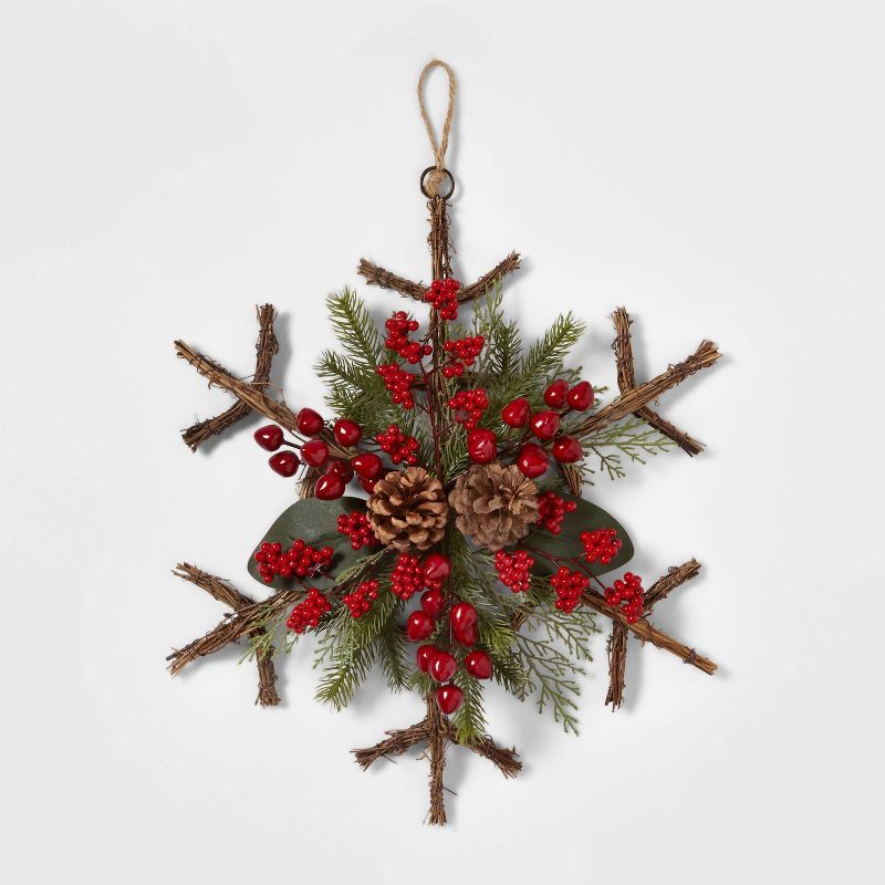 20" Vine Snowflake with Greenery & Red Berries Artificial Wreath - Wondershop™ | Target