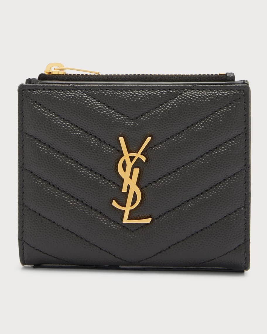 YSL Monogram Small Ziptop Wallet in Grained Leather | Neiman Marcus
