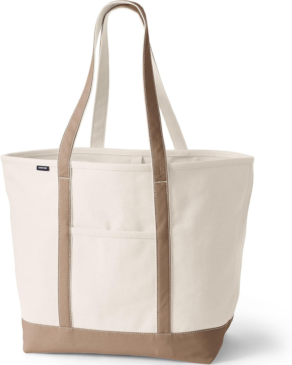 Lands' End Natural Open Top Canvas Tote Natural/rich Camel Medium Regular Handle | Amazon (US)