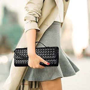 Woven Clutch Purse Ladies Top Handle Handbag Leather Crossbody Shoulder Bag with Detachable Strap | Amazon (US)