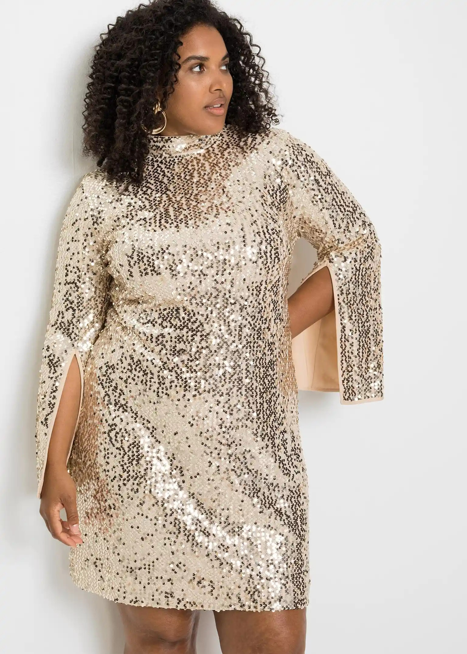 Paillettenkleid mit Trompeten-Ärmel | Bonprix DE