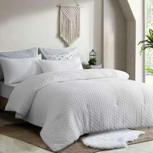RUIKASI White King Comforter Set - Soft and Fluffy Bedding 3 Pieces Set, Jacquard & Tufted White ... | Walmart (US)