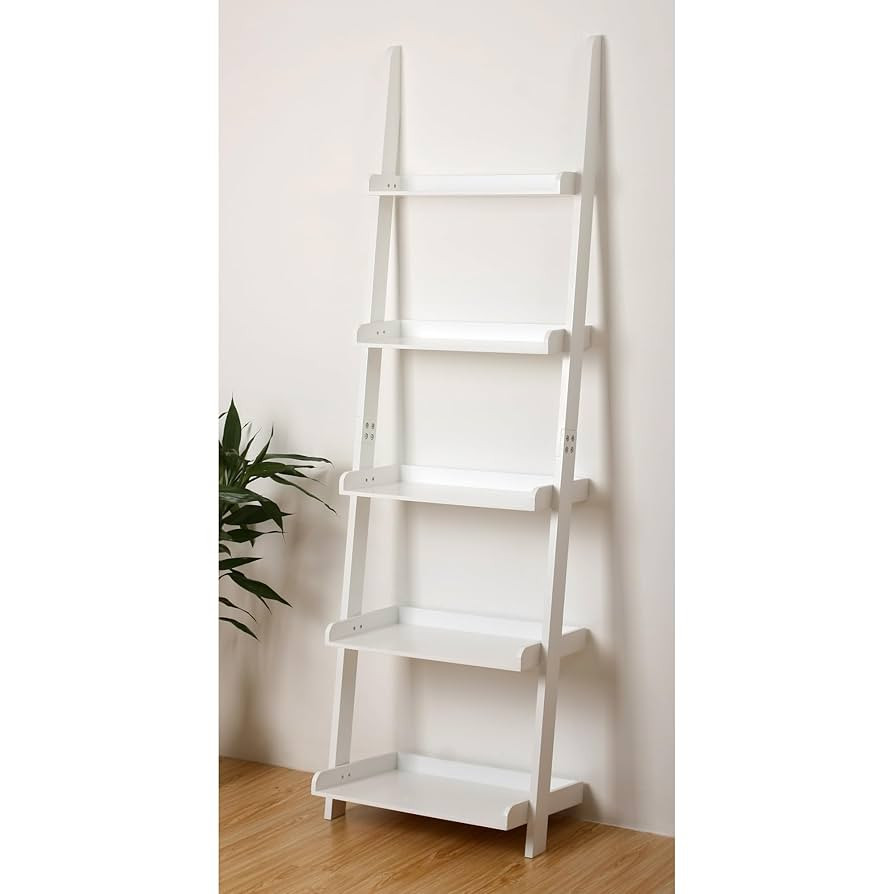 eHemco Modern 5 Tier Wall-Leaning Ladder Bookshelf Organizer, Storage Rack, 70 Inches, White | Amazon (US)