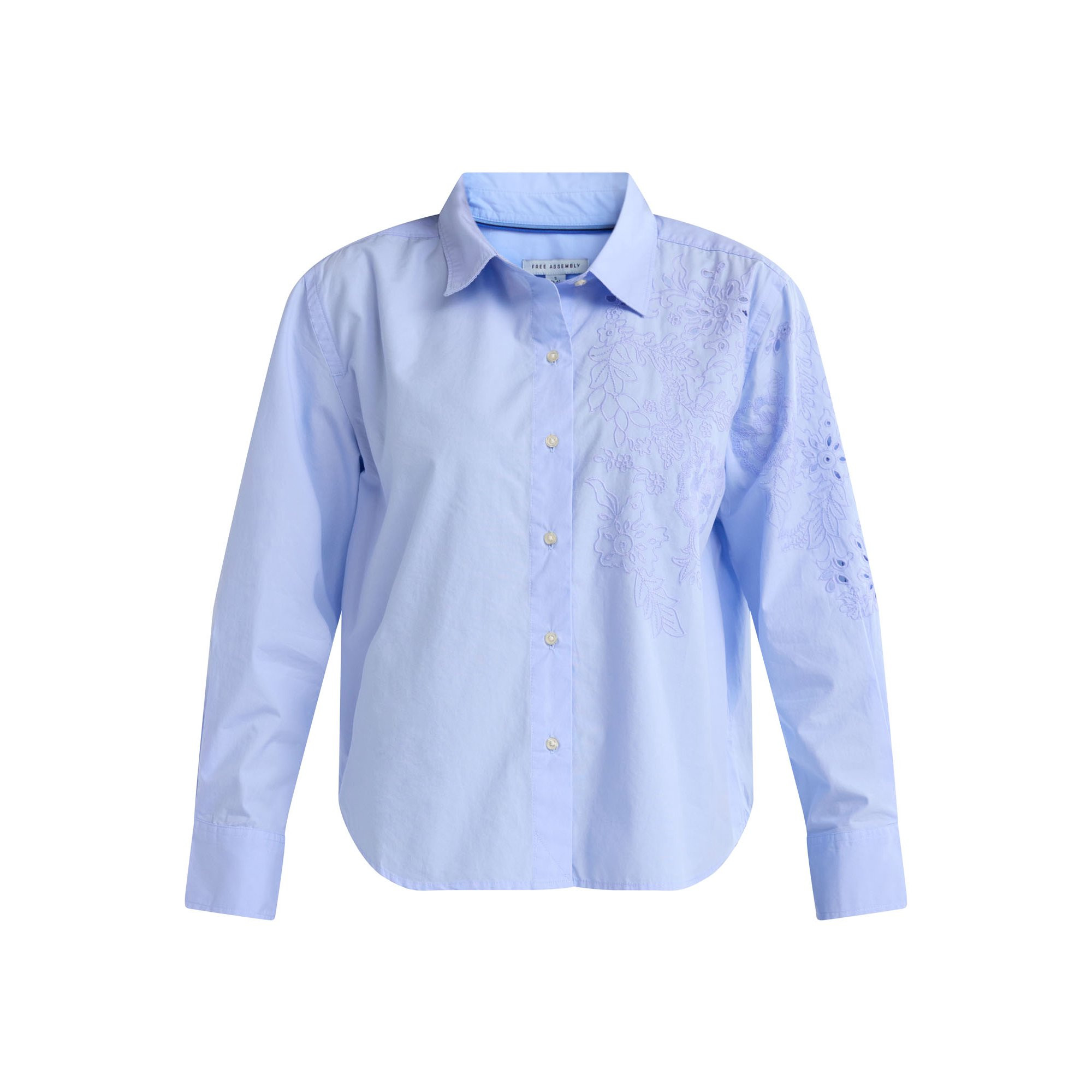 Free Assembly Women’s Button Front Cotton Embroidered Shirt with Long Sleeves, Sizes S-XXXL | Walmart (US)