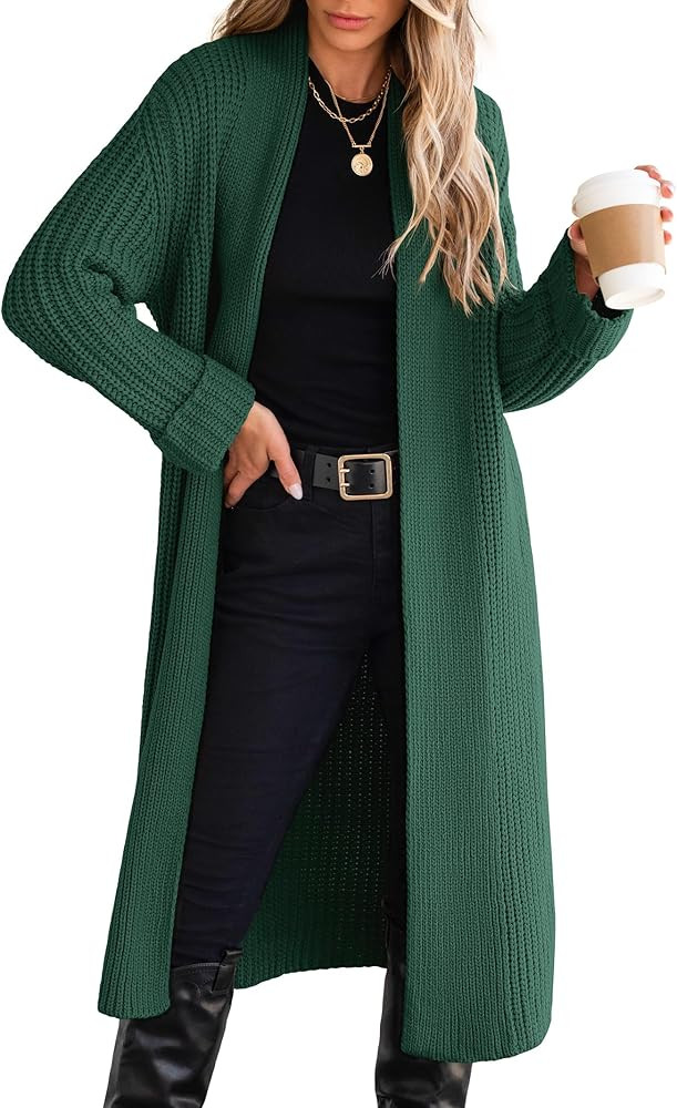ANRABESS Women Knit Long Cardigan Long Sleeve Open Front Lapel Oversized Sweater Coat 2025 Fall D... | Amazon (US)