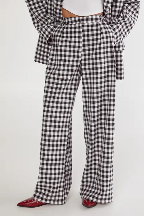 NASTY GAL Gingham Tailored Wide Leg Pants in Mono at Nordstrom, Size 2 | Nordstrom