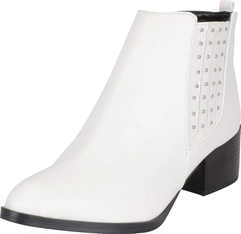 Women's Western Pointed Toe Studded Stacked Block Heel Ankle Bootie | Amazon (US)