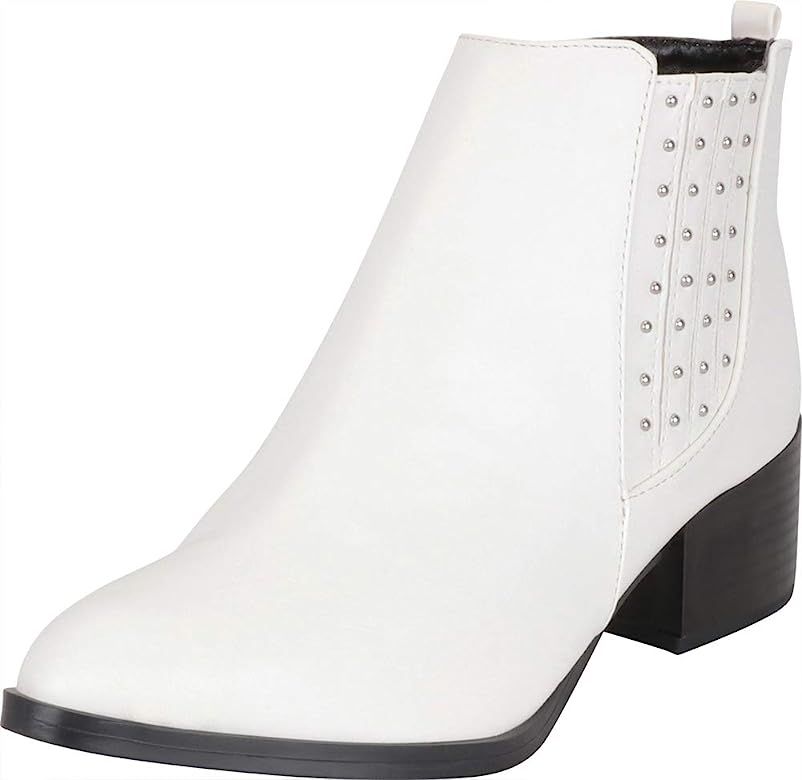Women's Western Pointed Toe Studded Stacked Block Heel Ankle Bootie | Amazon (US)