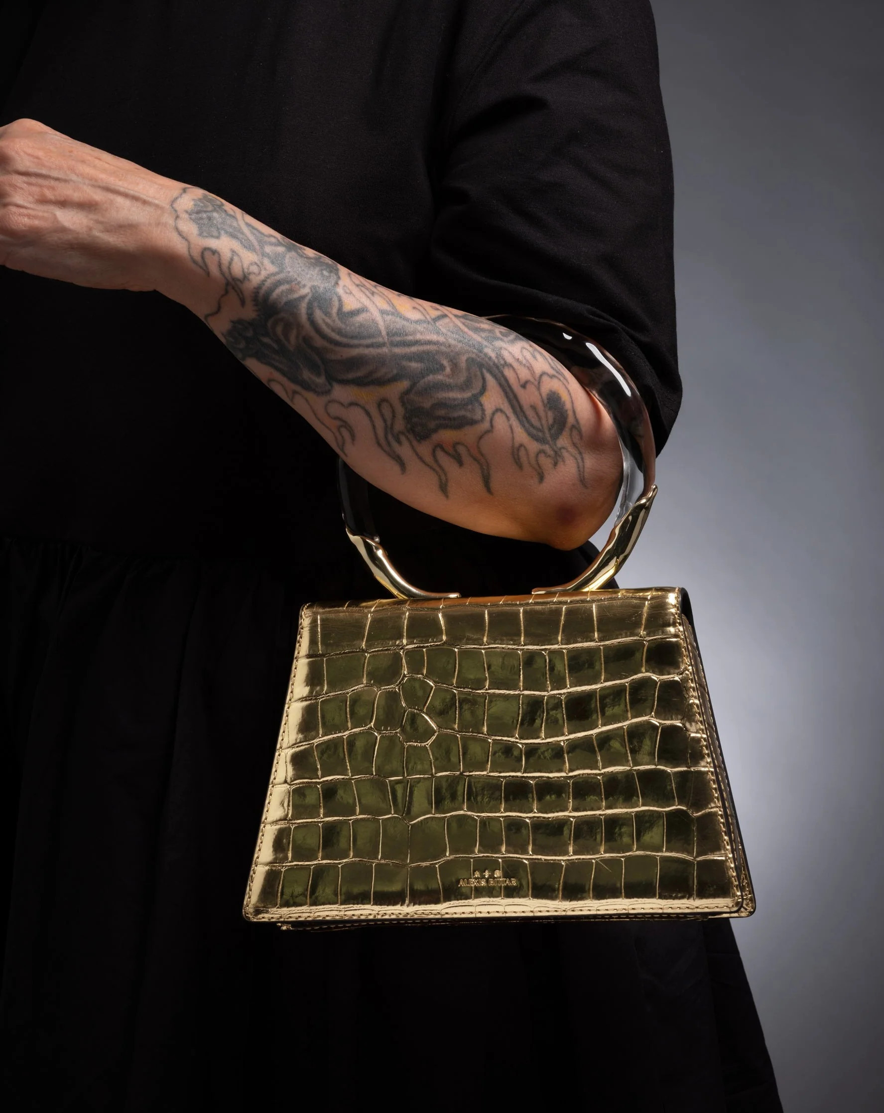 Lucite Quad Handbag - Gold Croc | Alexis Bittar