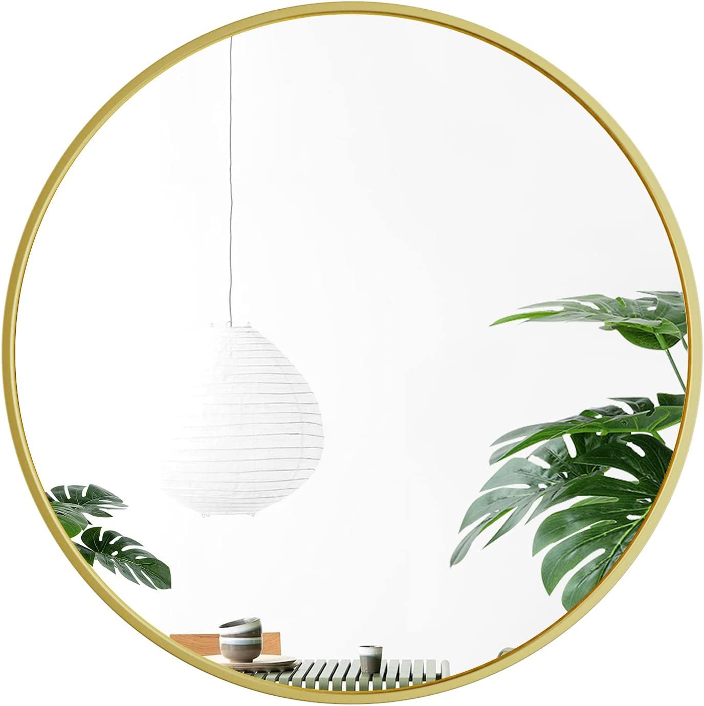GLCS GLAUCUS Round Wall Mirror,48" Large Gold Wall Mounted Circle Mirror for Washroom,Entryways,L... | Amazon (US)