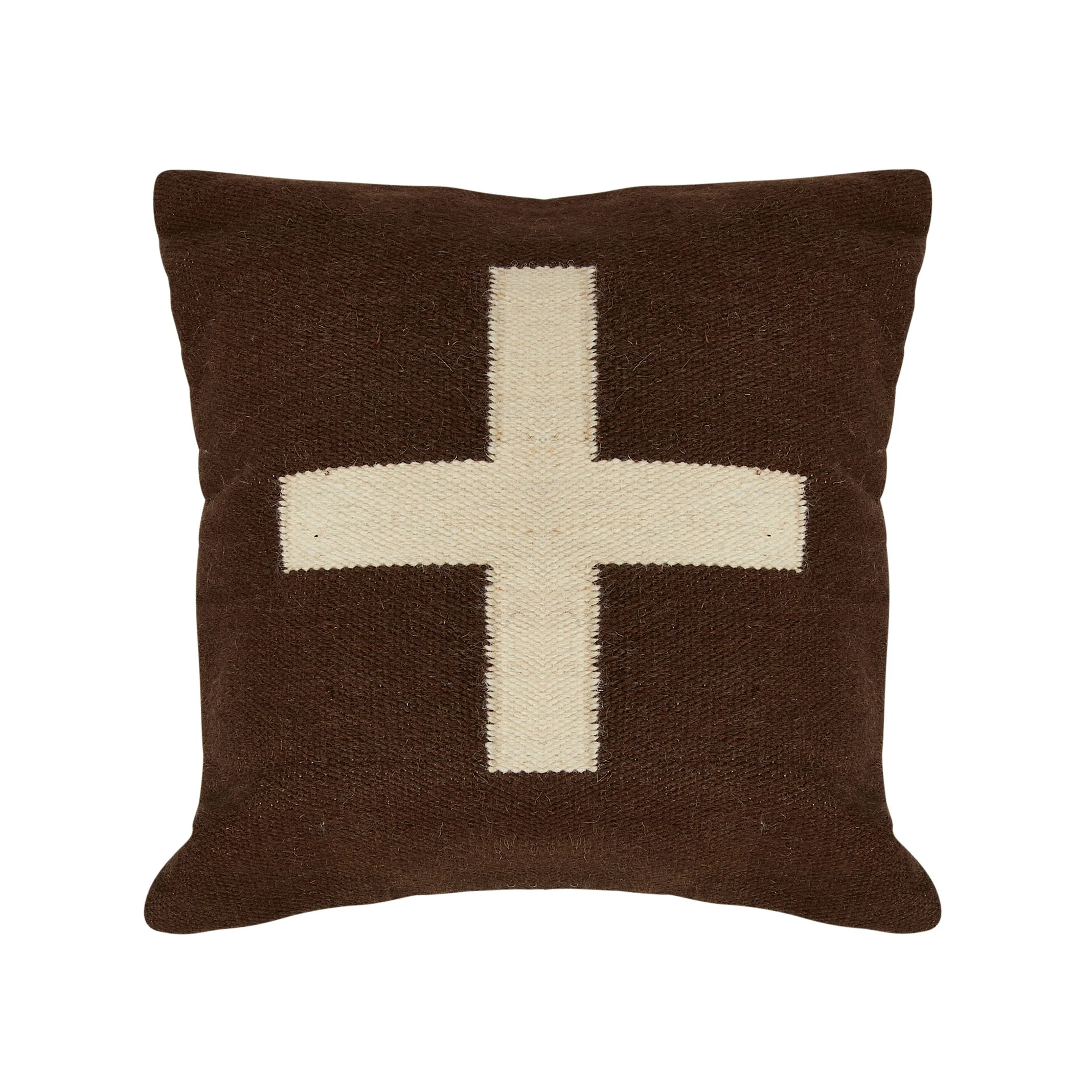 Creative Co-Op Swiss Cross Cotton Wool Throw Pillow, Brown and Natural | Walmart (US)