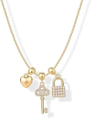 PAVOI 14K Gold Plated Dainty Necklace with Charms Set - Hypoallergenic Adjustable Chain Gold Char... | Amazon (US)