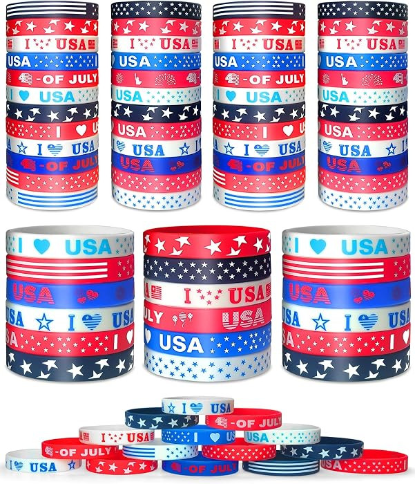 \u301048PCS\u3011 4th of July Bracelets USA Bracelet 4th of July Outfits for Women Fourth of July... | Amazon (US)