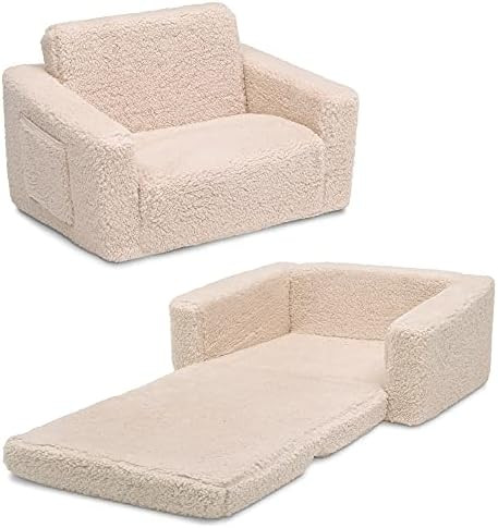Delta Children Cozee Flip-Out Sherpa 2-in-1 Convertible Chair to Lounger for Kids, Cream | Amazon (US)