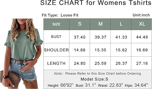 PRETTYGARDEN Women's Short Sleeve Casual T Shirts Summer Ruffle Plain Round Neck Loose Fit Tee Bl... | Amazon (US)