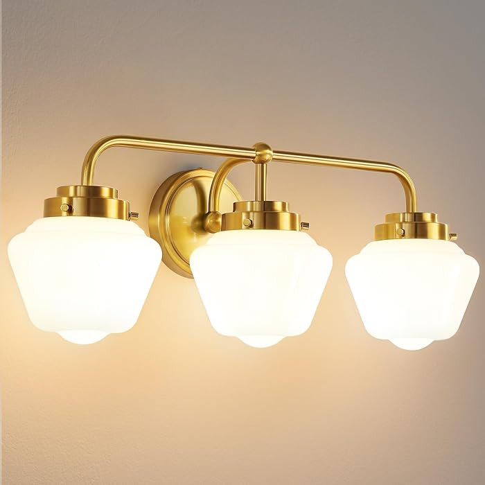 Bathroom Vanity Light Fixtures: 3-Lights Gold Vanity Lights Over Mirror, 17 Inch E26 60W Modern B... | Amazon (US)