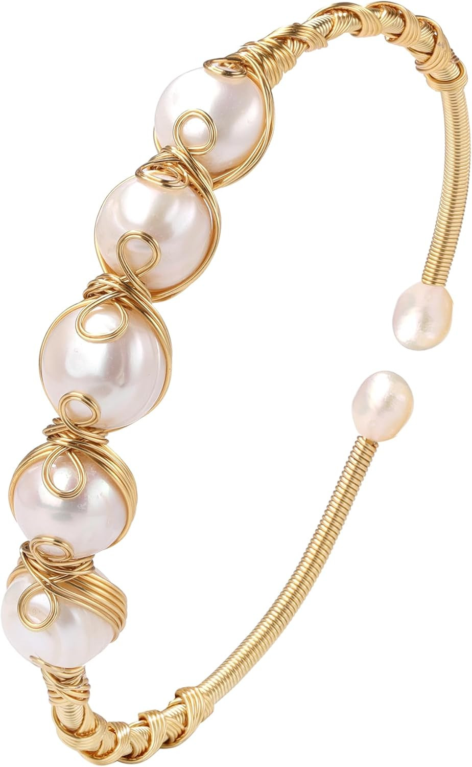 Pearls Bracelets for Women, Natural Freshwater Pearls Bracelets Jewelry Bangle, Lucky Jewelry for Mom Lover Her Diameter 1.96 ins Adjustable (14K Gold Plated) | Amazon (US)