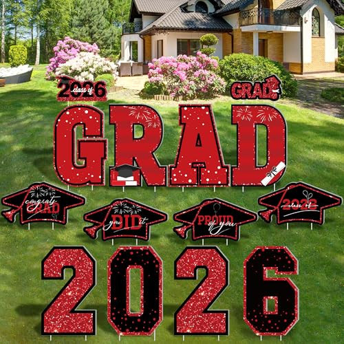 14 PCS 2026 Graduation Decorations, Large Congrats Grad 2026 Yard Signs with Stakes, Class of 2026 Glitter Plastic Congratulations Graduate Grad Lawn Yard Signs for College School Grad Party | Amazon (US)