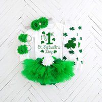 1St St. Patrick's Day Outfit, St Patricks Baby Bodysuit, Girl Photo Prop, Green Tutu Bloomer, Shamro | Etsy (US)