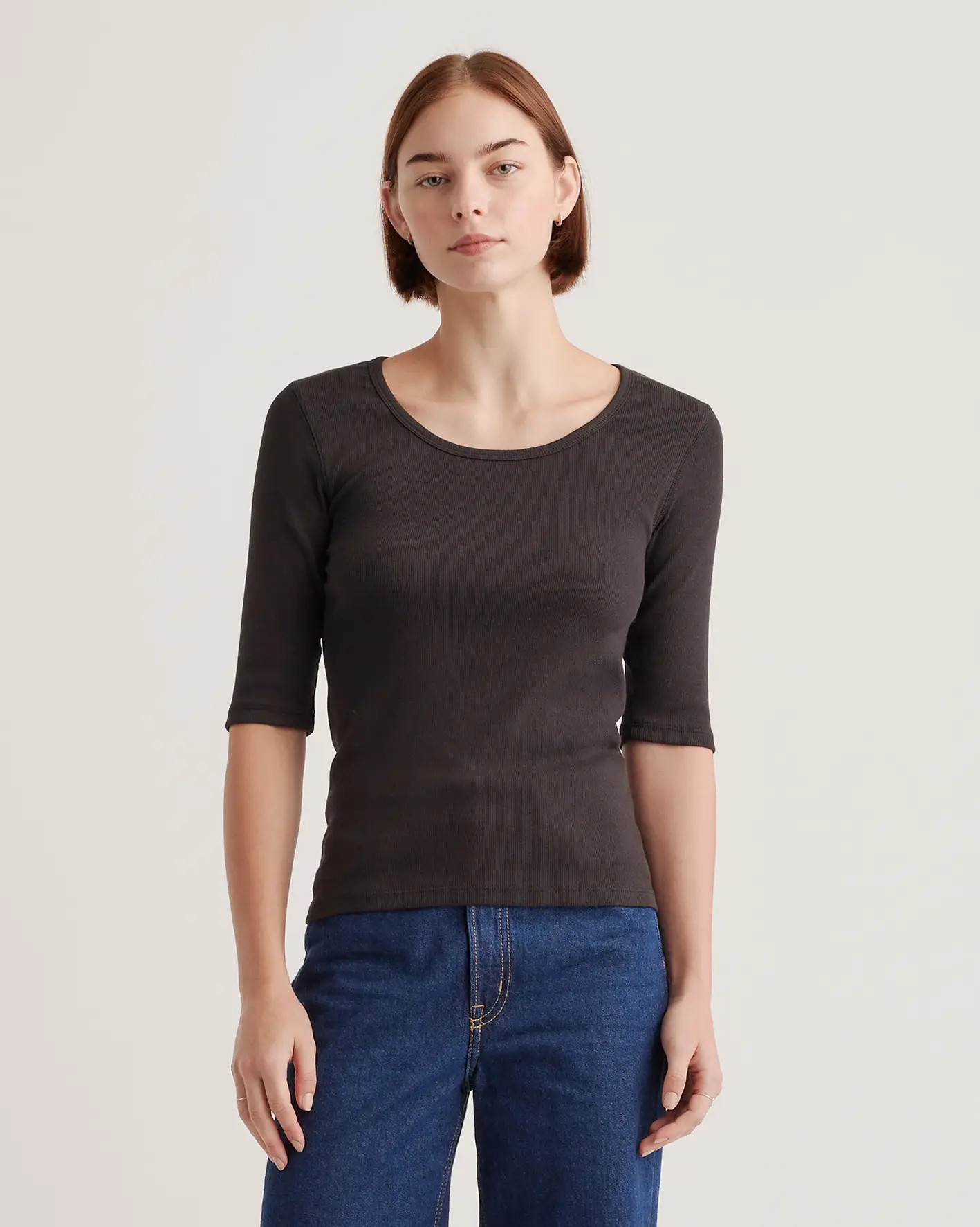 Organic Cotton Micro-Rib Elbow Sleeve Tee | Quince
