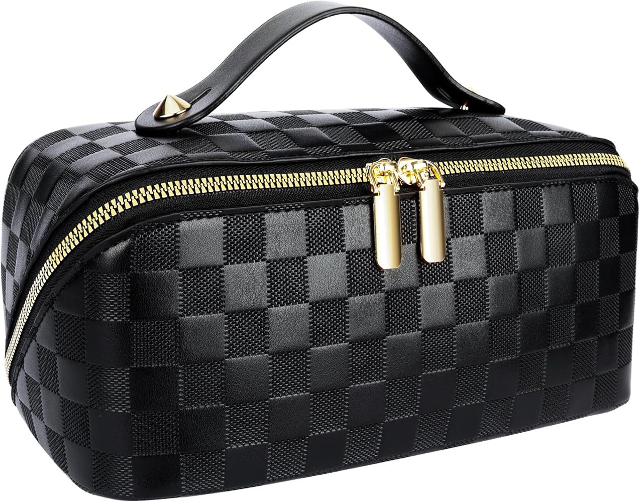 Upgraded Makeup Bag - Travel Makeup Bag Large Capacity Cosmetic Travel Bag, PU Leather Toiletry B... | Amazon (US)