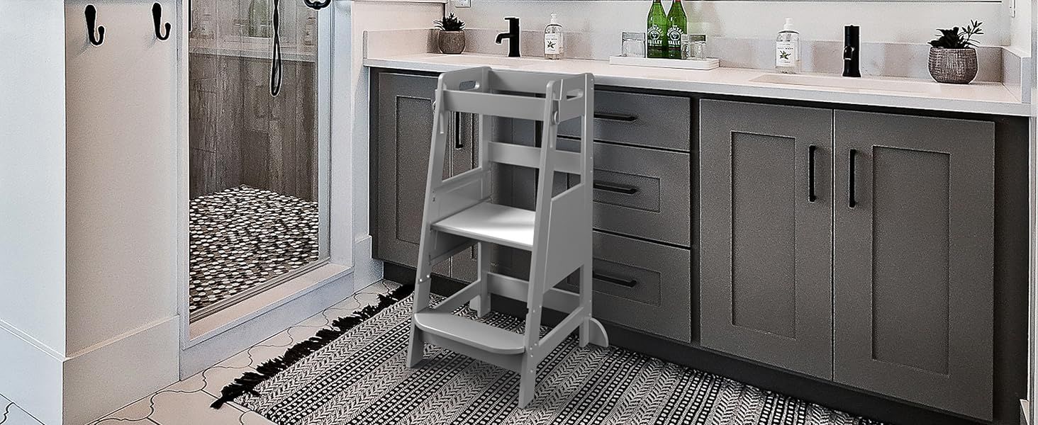 TOETOL Bamboo Toddler Step Stool Grey Learning Standing Helper Tower for Toddlers Kitchen Stools ... | Amazon (US)