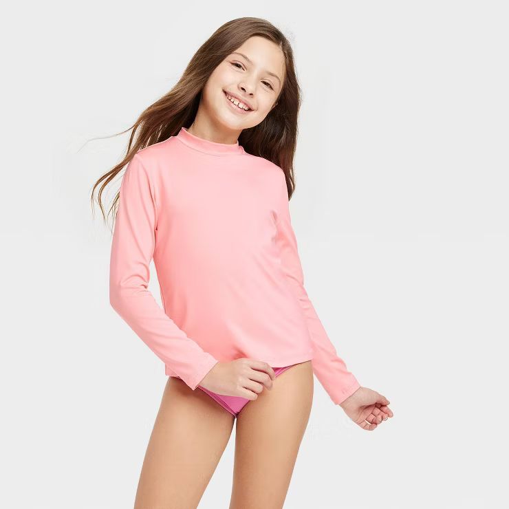 Girls' Long Sleeve Solid Rash Guard Top - Cat & Jack™ Pink | Target