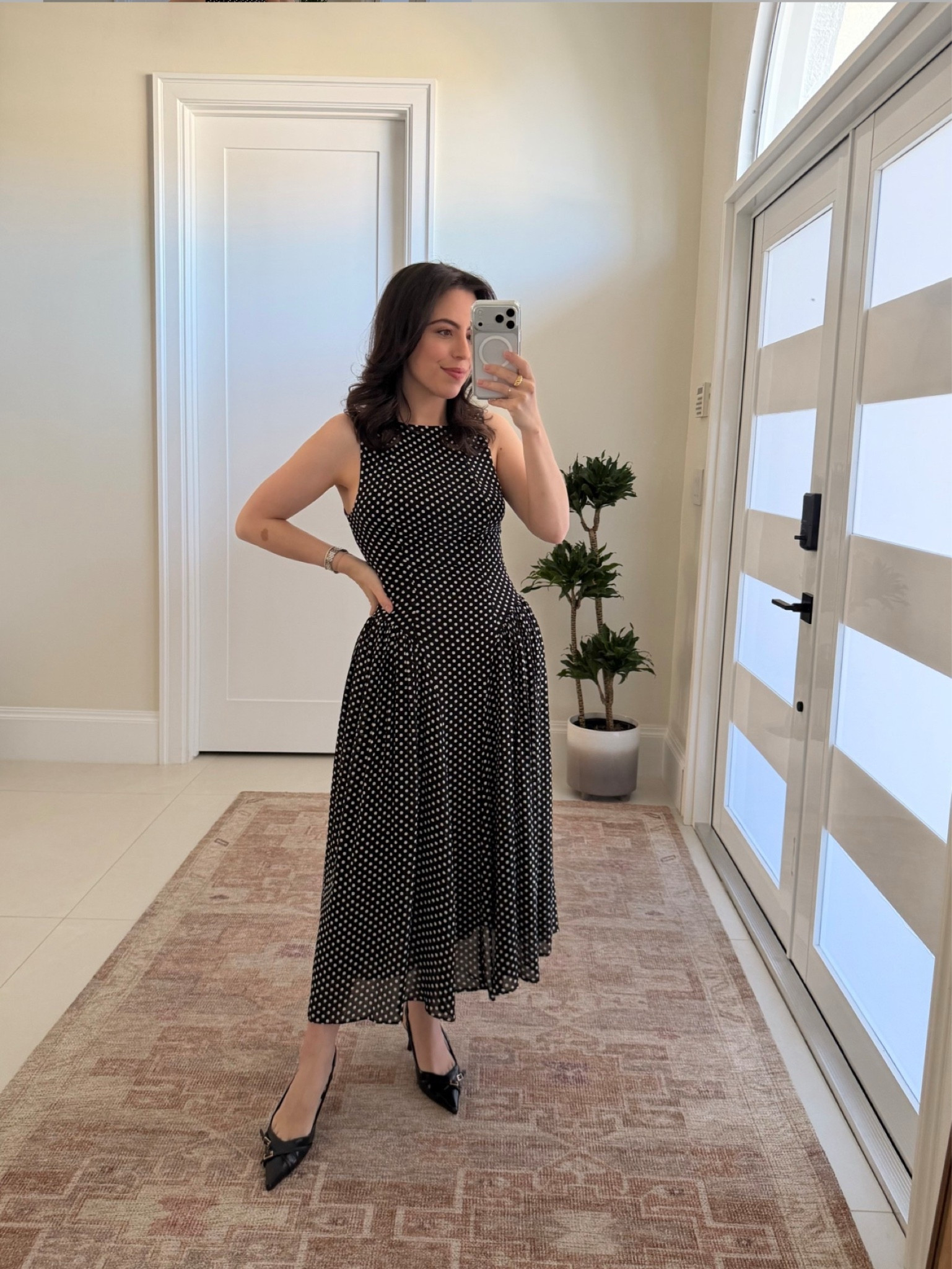 Stepping out in the perfect polka dot midi dress! Whether you're dressing up for a festive party or keeping it classic for date night, this fit and flare silhouette is an instant confidence booster.

outfit idea, classic style, Reformation dress, petite fashion, elegant style, kitten heels, petite style

#LTKU #LTKootd #LTKSeasonal