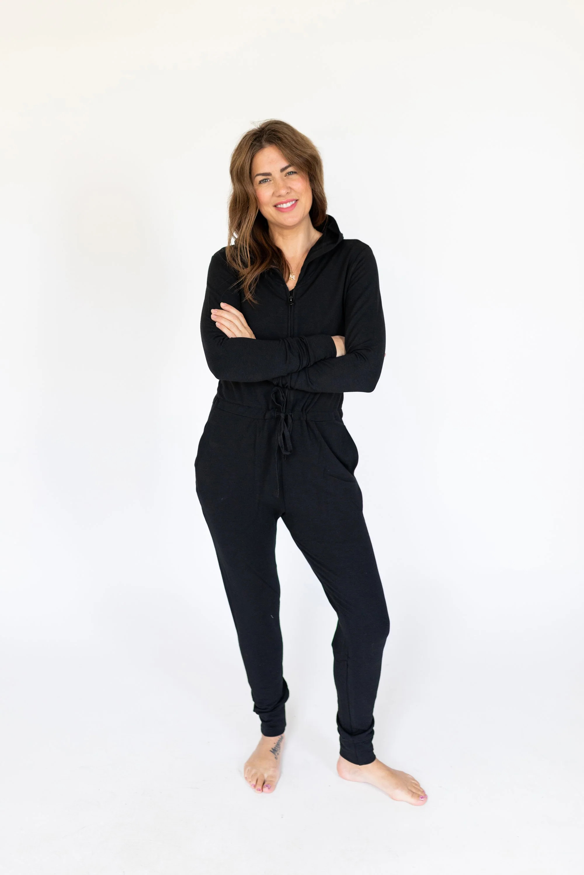 JH x Smash + Tess | The Harris Hoodie Romper in Midnight Black | SMASH+TESS