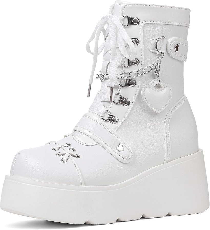 Accloris Platform Ankle Boots for Women Wedge Goth Round Toe Boots | Amazon (US)