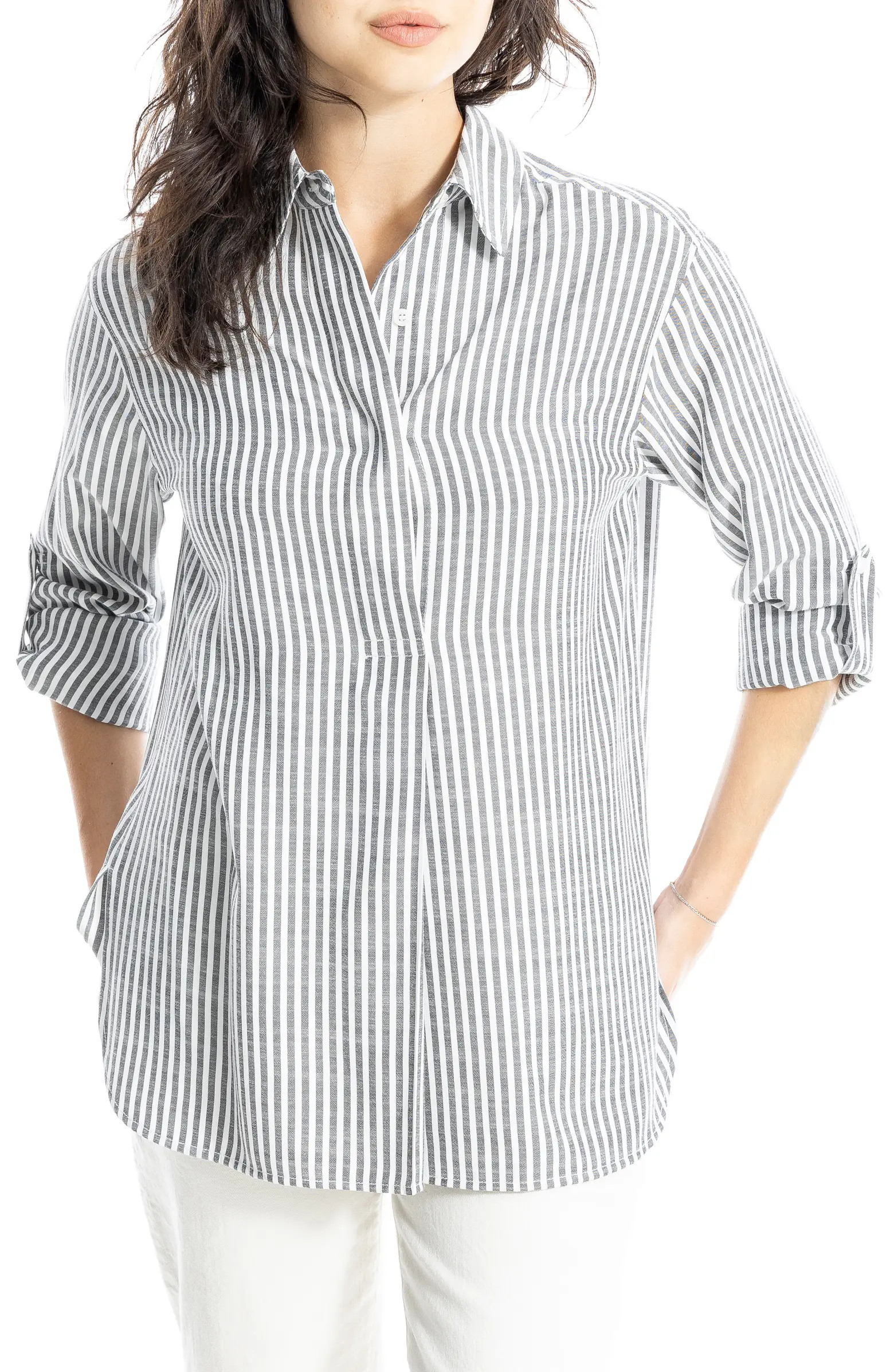 Stripe Oversize Long Sleeve Button-Up Tunic | Nordstrom Rack