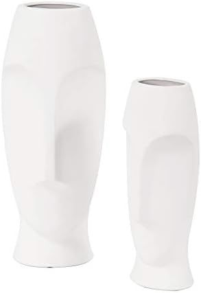 Howard Elliott 34094 Abstract Faces Ceramic Vase Set, Matte White, 2-Piece | Amazon (US)