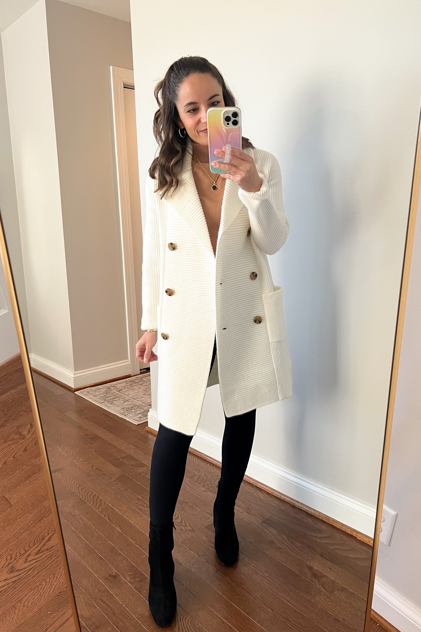 Wearing today 

Top petite xxs 
Coatigan petite xxs 
Leggings petite xxs/00 
Boots true to size 

#LTKSeasonal #LTKstyletip