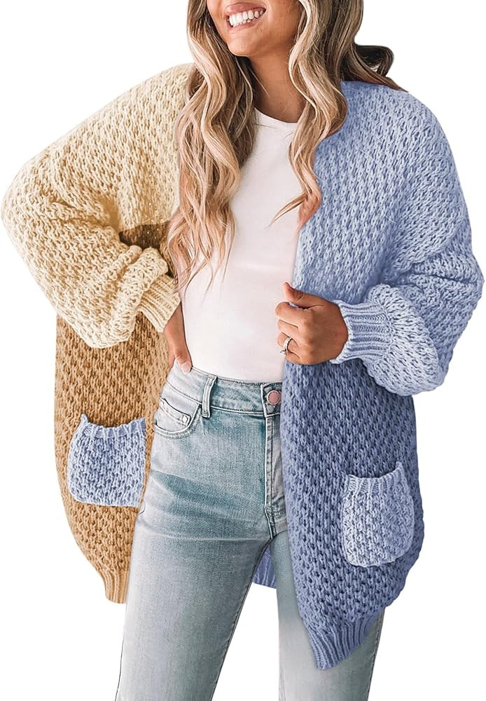 Pink Queen Women 2025 Fall Oversized Sweaters Cardigan Lantern Sleeve Chunky Knit Outwear Coats w... | Amazon (US)