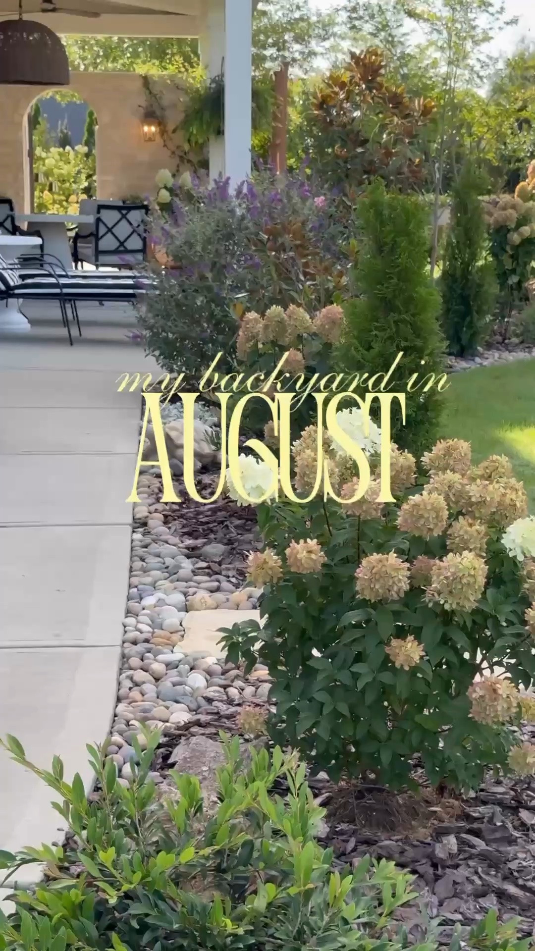 My backyard in August, planters, stepping stones, river rocks, landscape ideas

#LTKHome