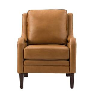 JAYDEN CREATION Gertrudis Camel 27.56 in. W Genuine Leather Upholstered Arm Chair with Nailhead T... | The Home Depot
