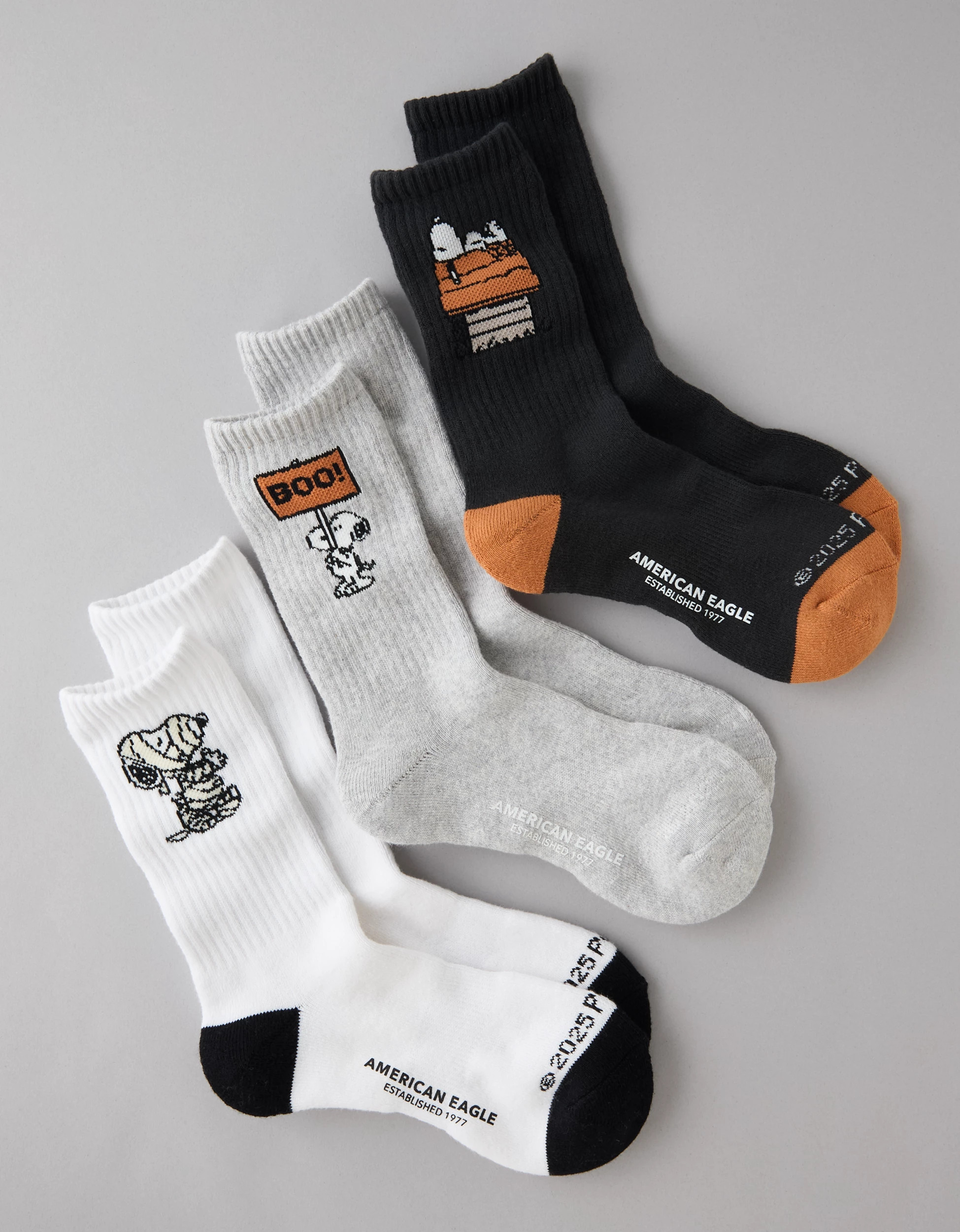 AE Peanuts Halloween Terry Crew Socks 3-Pack | American Eagle Outfitters (US & CA)