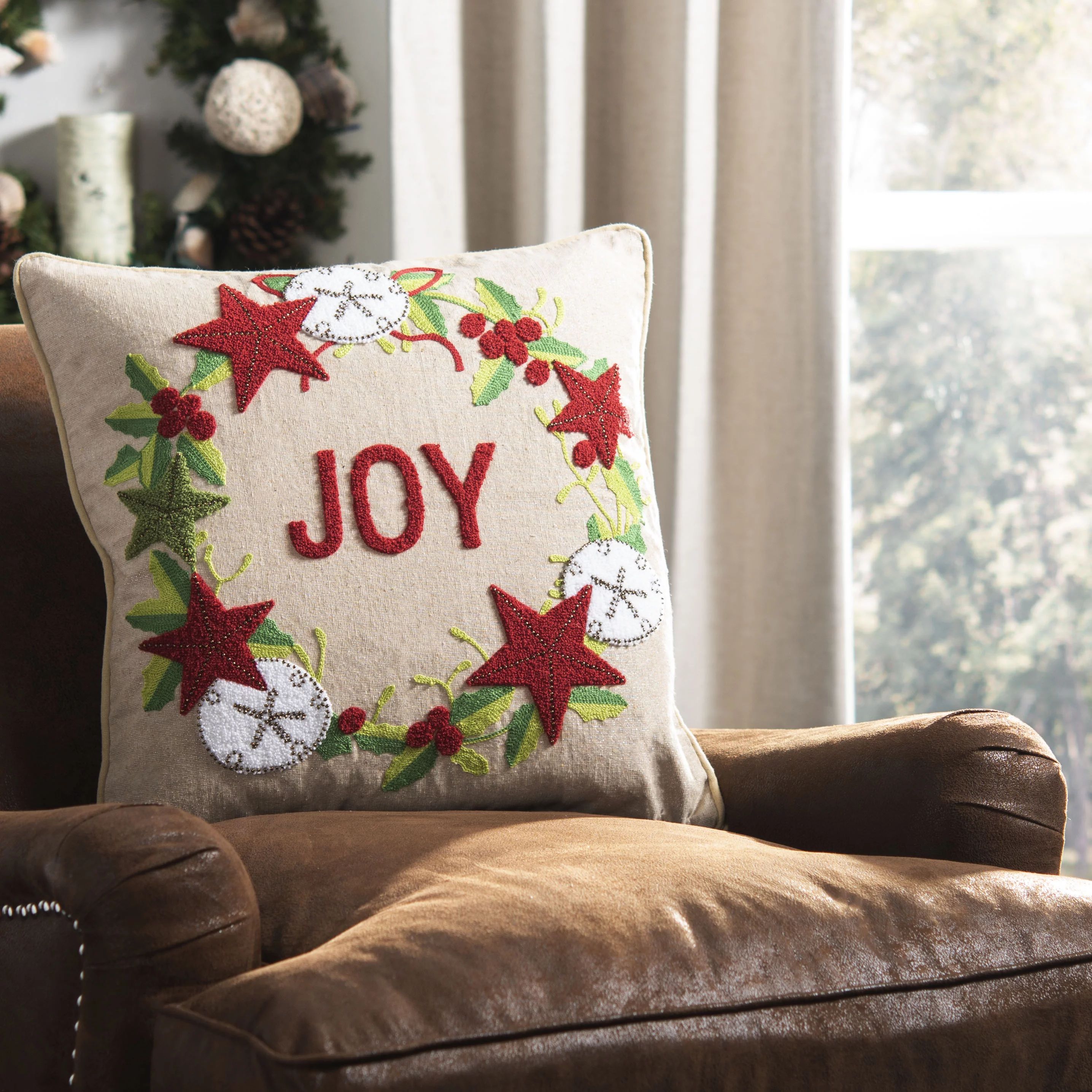 Safavieh Jolly Joy Decorative Throw Pillow, 12" x 20", Green/Red/Beige - Walmart.com | Walmart (US)